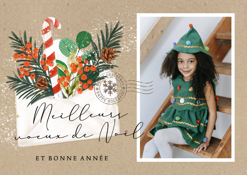 Franse nieuwjaarsgroet envelop kersttak foto stempel - Nieuwjaarskaarten Nieuwjaarskaarten - Franse nieuwjaarsgroet envelop kersttak foto stempel