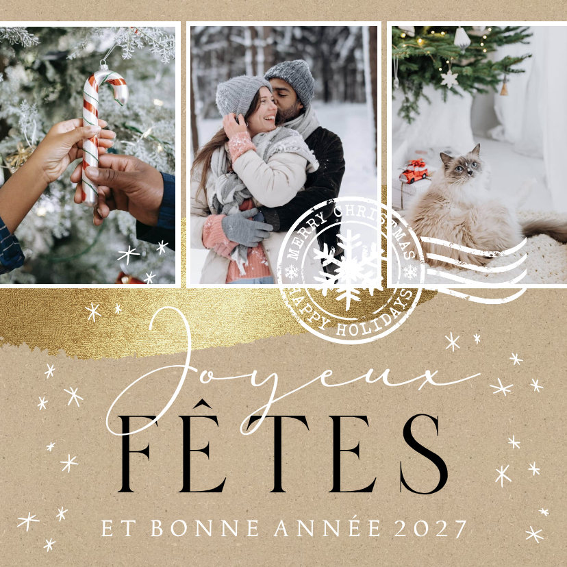 Franse nieuwjaarskaart fotocollage kraft goudlook ster - Nieuwjaarskaarten Nieuwjaarskaarten - Franse nieuwjaarskaart fotocollage kraft goudlook ster