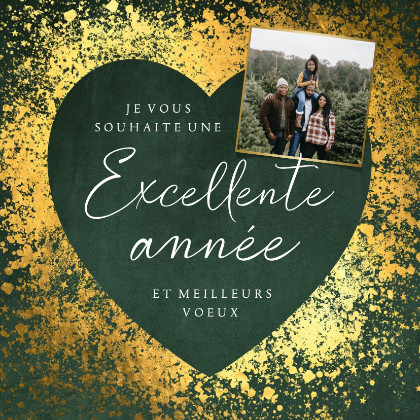 Franse nieuwjaarskaart hart goudlook velvet groen foto - Nieuwjaarskaarten Nieuwjaarskaarten - Franse nieuwjaarskaart hart goudlook velvet groen foto