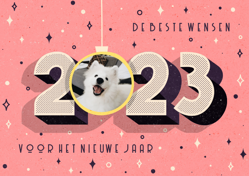 Funky nieuwjaarskaart 2022 retro met foto in kerstbal - Nieuwjaarskaarten Nieuwjaarskaarten - Funky nieuwjaarskaart 2022 retro met foto in kerstbal