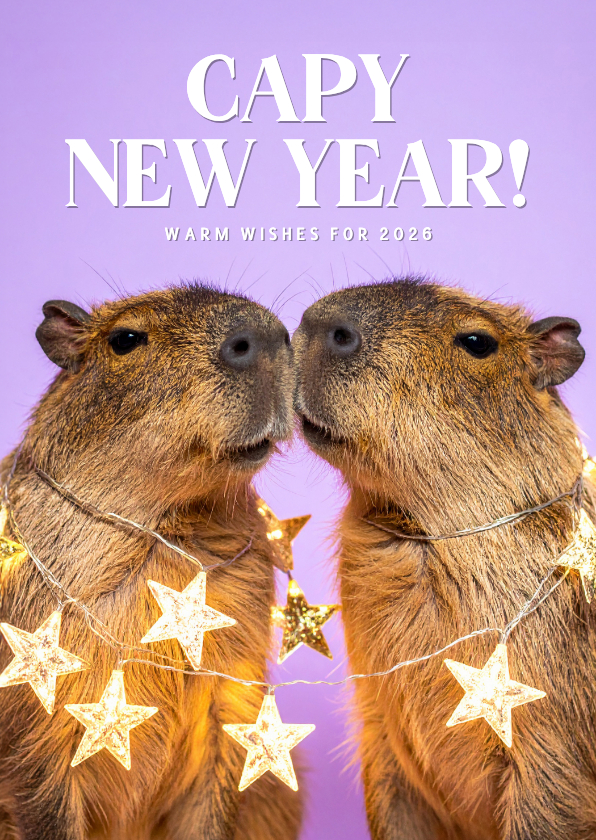 Grappige nieuwjaarskaart capibara lila capy new year - Nieuwjaarskaarten Nieuwjaarskaarten - Grappige nieuwjaarskaart capibara lila capy new year