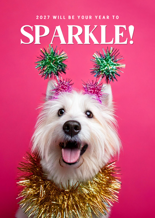 Grappige roze nieuwjaarskaart met hond your year to sparkle - Nieuwjaarskaarten Nieuwjaarskaarten - Grappige roze nieuwjaarskaart met hond your year to sparkle