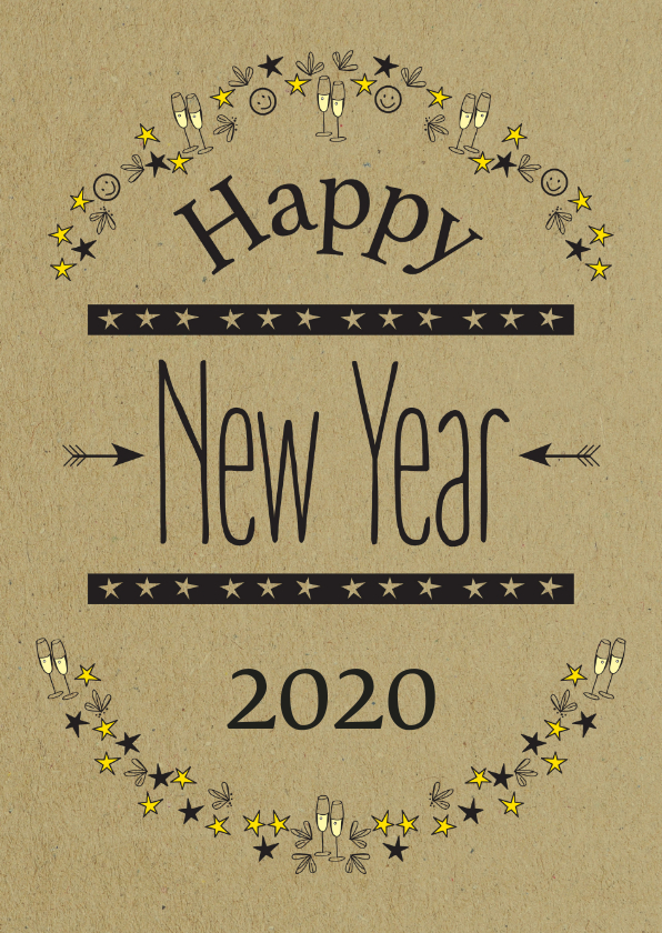 Happy New Year 2020 met champagne en sterren - Nieuwjaarskaarten Nieuwjaarskaarten - Happy New Year 2020 met champagne en sterren