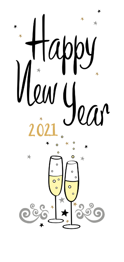 Happy New Year champagne bubbels en sterren met jaartal - Nieuwjaarskaarten Nieuwjaarskaarten - Happy New Year champagne bubbels en sterren met jaartal
