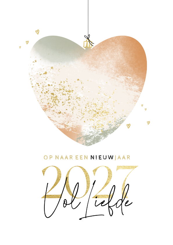 Nieuwjaarskaarten - Hip nieuwjaarskaartje hartje kerstbal 2027 vol liefde