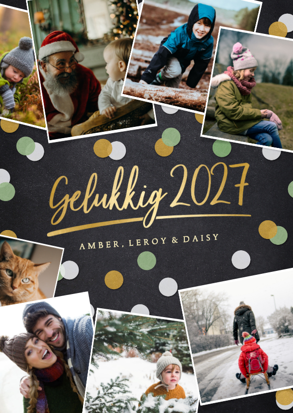 Nieuwjaarskaarten - Hippe fotocollage nieuwjaarskaart met 9 foto's en 2027