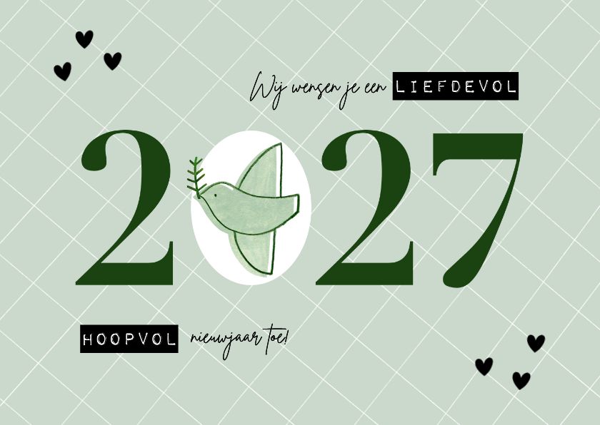 Hippe nieuwjaarskaart duifje liefdevol & hoopvol 2027 - Nieuwjaarskaarten Nieuwjaarskaarten - Hippe nieuwjaarskaart duifje liefdevol & hoopvol 2027