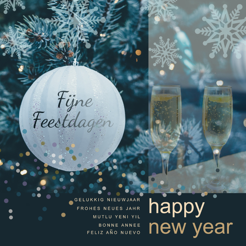Kerstkaart blauwe takken - Nieuwjaarskaarten Nieuwjaarskaarten - Kerstkaart blauwe takken