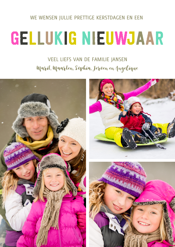 Kerstkaart & Nieuwjaarskaart letters gekleurd - Nieuwjaarskaarten Nieuwjaarskaarten - Kerstkaart & Nieuwjaarskaart letters gekleurd