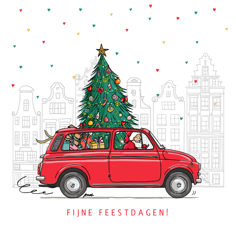 Nieuwjaarskaarten - Kerstkaart fiat 500 giardiniera