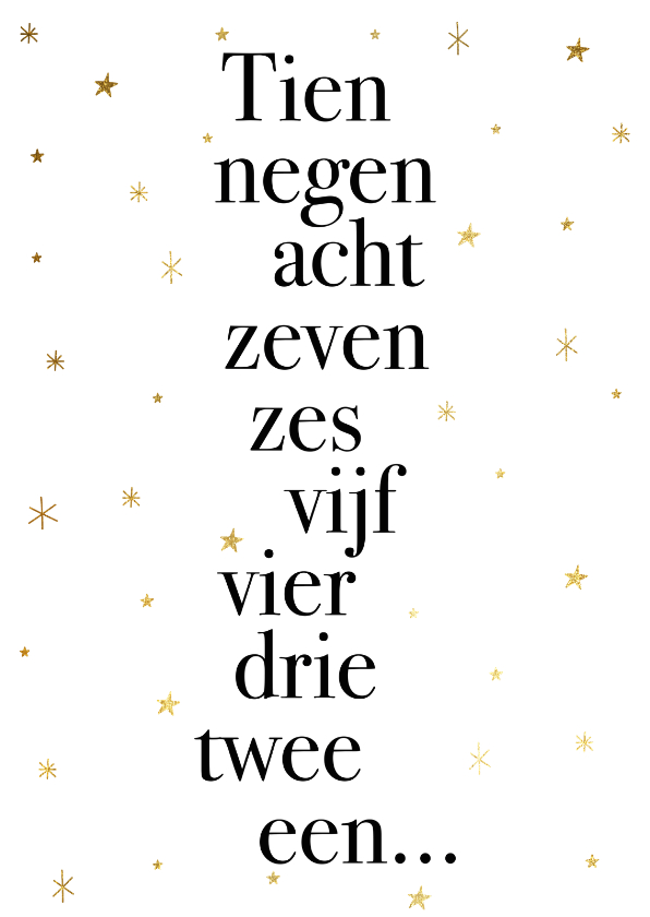 Nieuwjaarskaarten - Leuke nieuwjaarskaart met typografie en gouden sterren