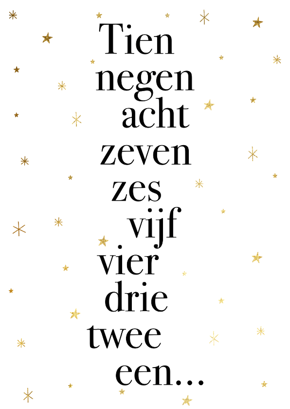 Leuke nieuwjaarskaart met typografie en gouden sterren - Nieuwjaarskaarten Nieuwjaarskaarten - Leuke nieuwjaarskaart met typografie en gouden sterren