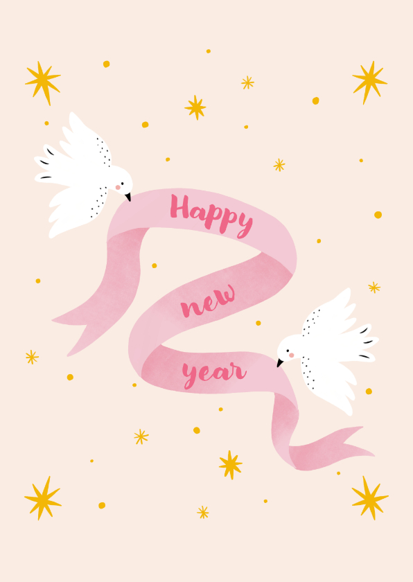 Nieuwjaarskaarten - Liefdevolle kerst en nieuwjaarskaart met vogels