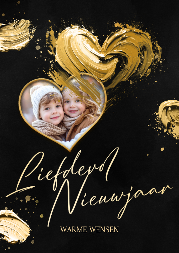 Liefdevolle nieuwjaarskaart met foto en geschilderd hart - Nieuwjaarskaarten Nieuwjaarskaarten - Liefdevolle nieuwjaarskaart met foto en geschilderd hart