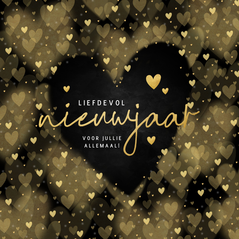 Nieuwjaarskaarten - Liefdevolle nieuwjaarskaart met goudlook hartjes