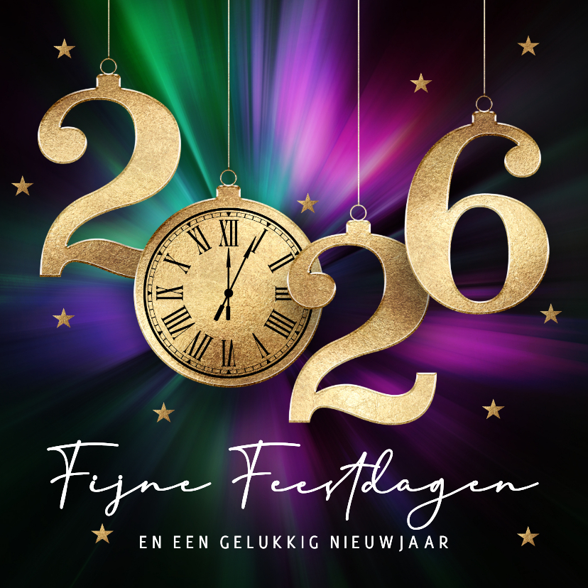 Nieuwjaarskaarten - Luxe nieuwjaarskaart 2026 met gouden klok