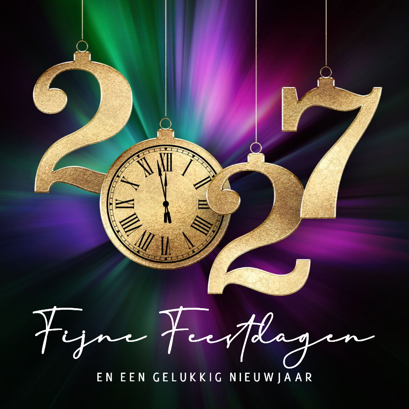 Luxe nieuwjaarskaart 2027 met gouden klok - Nieuwjaarskaarten Nieuwjaarskaarten - Luxe nieuwjaarskaart 2027 met gouden klok