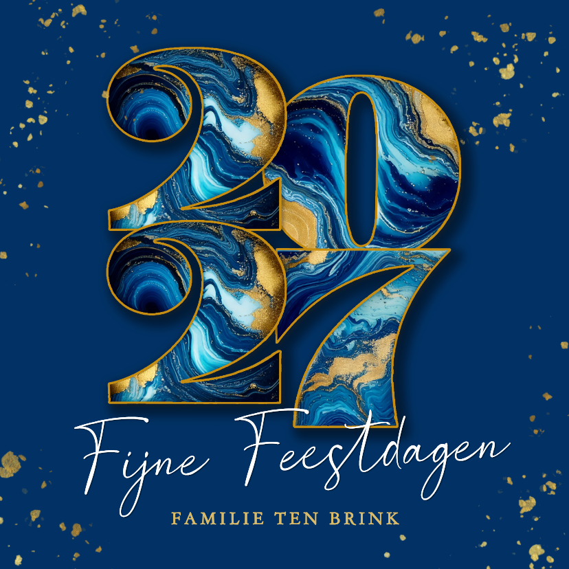 Modern nieuwjaarskaartje marmeren 2027 donker blauw - Nieuwjaarskaarten Nieuwjaarskaarten - Modern nieuwjaarskaartje marmeren 2027 donker blauw