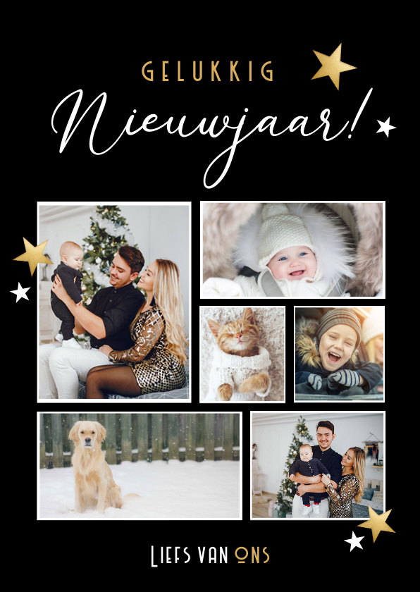 Nieuwjaarskaarten - Moderne fotocollage nieuwjaarskaart - nieuwjaarsgroetjes