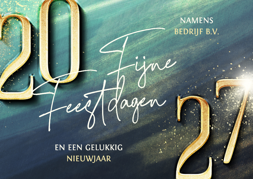 Nieuwjaarskaarten - Moderne nieuwjaarskaart blauwgroen met gouden 2027 