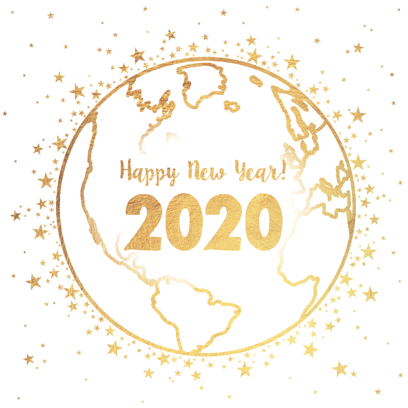 Nieuwjaarskaart goud wereldbol met sterren 2020 - Nieuwjaarskaarten Nieuwjaarskaarten - Nieuwjaarskaart goud wereldbol met sterren 2020