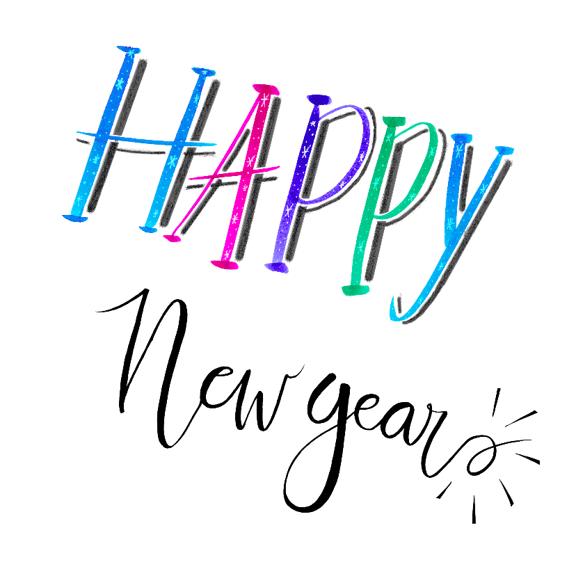 Nieuwjaar handlettering wit - HR - Nieuwjaarskaarten Nieuwjaarskaarten - Nieuwjaar handlettering wit - HR