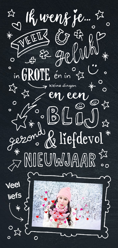 Nieuwjaar schoolbord enkel - Nieuwjaarskaarten Nieuwjaarskaarten - Nieuwjaar schoolbord enkel