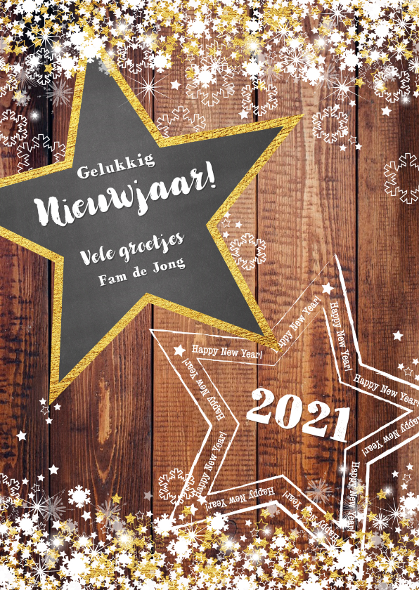 Nieuwjaar stoer en romantisch hout en sterren - Nieuwjaarskaarten Nieuwjaarskaarten - Nieuwjaar stoer en romantisch hout en sterren