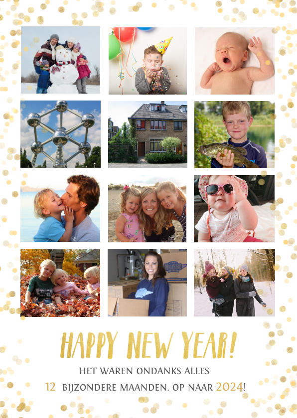 Nieuwjaarskaarten - Nieuwjaars fotocollage jaarkaart terugblik met 12 foto's