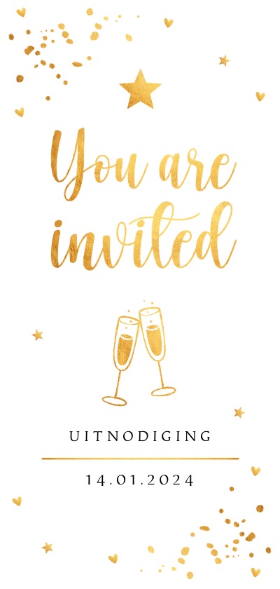 Nieuwjaarsborrel uitnodiging goudlook confetti - Nieuwjaarskaarten Nieuwjaarskaarten - Nieuwjaarsborrel uitnodiging goudlook confetti