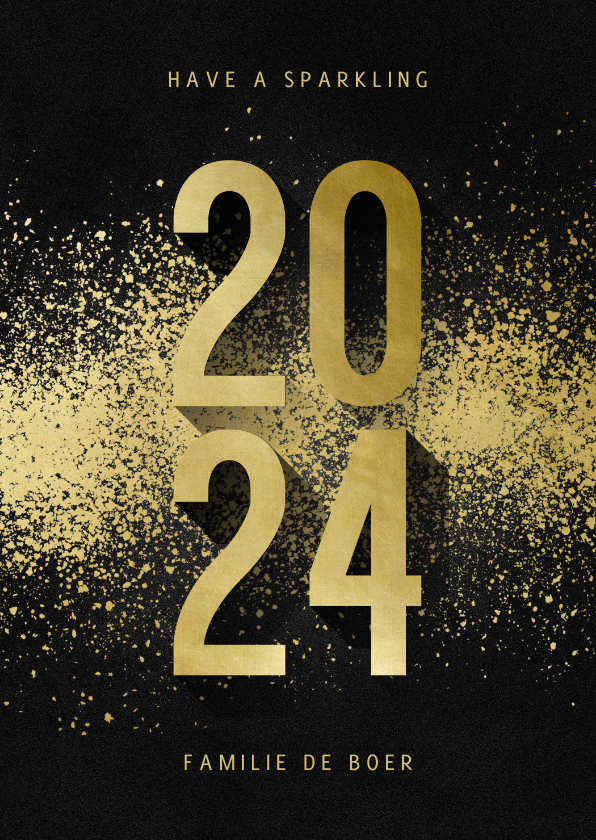 Nieuwjaarskaarten - Nieuwjaarskaart 2024 goudlook met spetters