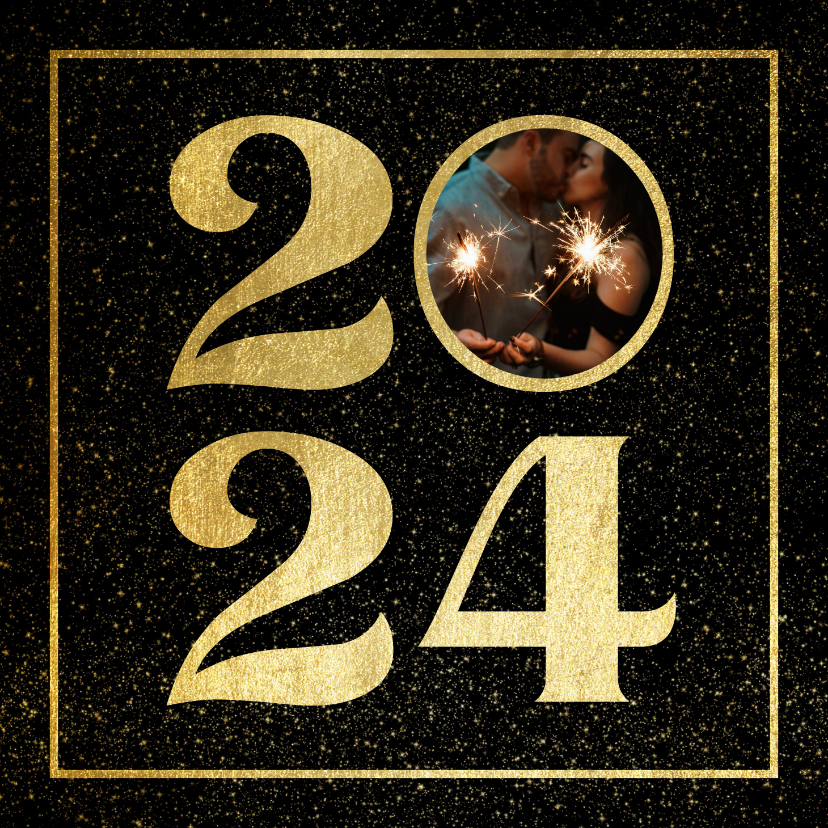 Nieuwjaarskaarten - Nieuwjaarskaart 2024 met foto en gouden kader