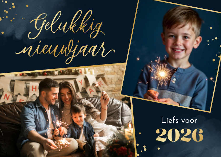 Nieuwjaarskaarten - Nieuwjaarskaart 2026 foto's waterverf goud persoonlijk