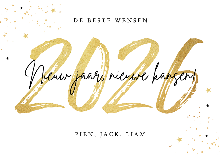 Nieuwjaarskaarten - Nieuwjaarskaart 2026 goud confetti sterren nieuw jaar