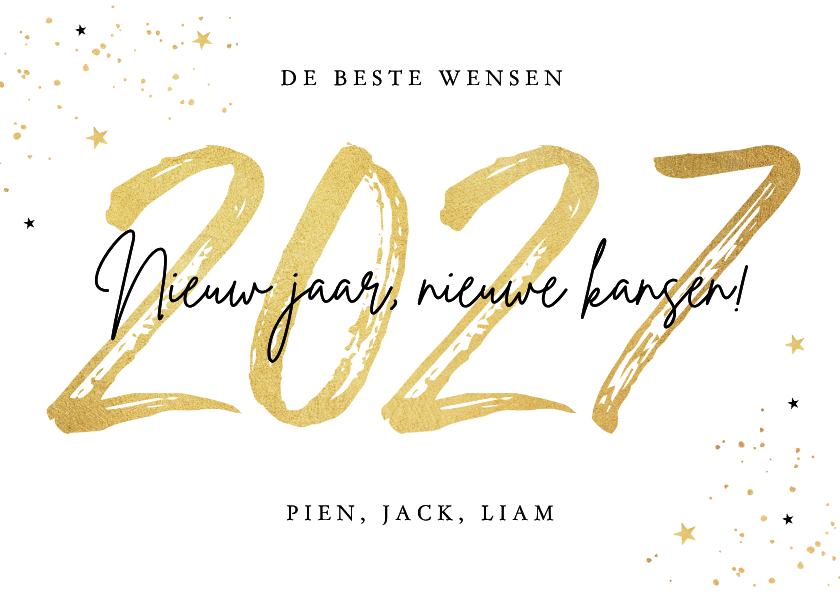 Nieuwjaarskaart 2027 goud confetti sterren nieuw jaar - Nieuwjaarskaarten Nieuwjaarskaarten - Nieuwjaarskaart 2027 goud confetti sterren nieuw jaar