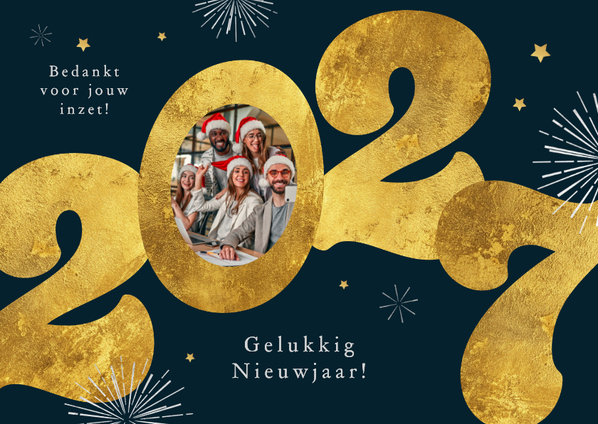 Nieuwjaarskaart 2027 goud modern zakelijk vuurwerk sterren - Nieuwjaarskaarten Nieuwjaarskaarten - Nieuwjaarskaart 2027 goud modern zakelijk vuurwerk sterren