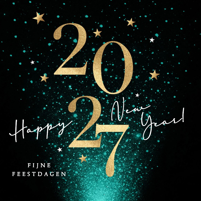 Nieuwjaarskaart 2027 in goud en vuurwerk - Nieuwjaarskaarten Nieuwjaarskaarten - Nieuwjaarskaart 2027 in goud en vuurwerk