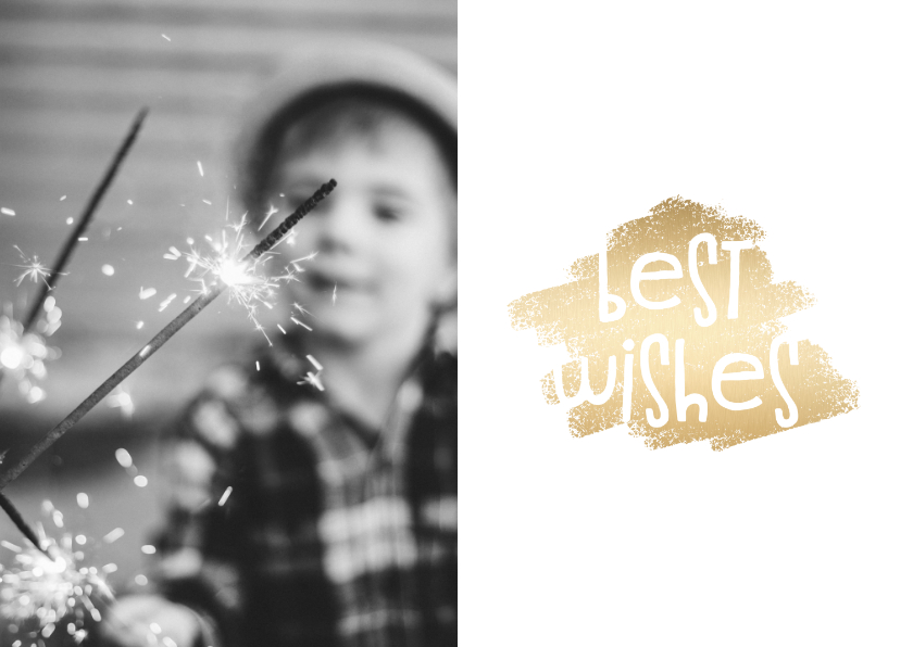 Nieuwjaarskaart 'Best Wishes' goudlook met foto - Nieuwjaarskaarten Nieuwjaarskaarten - Nieuwjaarskaart 'Best Wishes' goudlook met foto