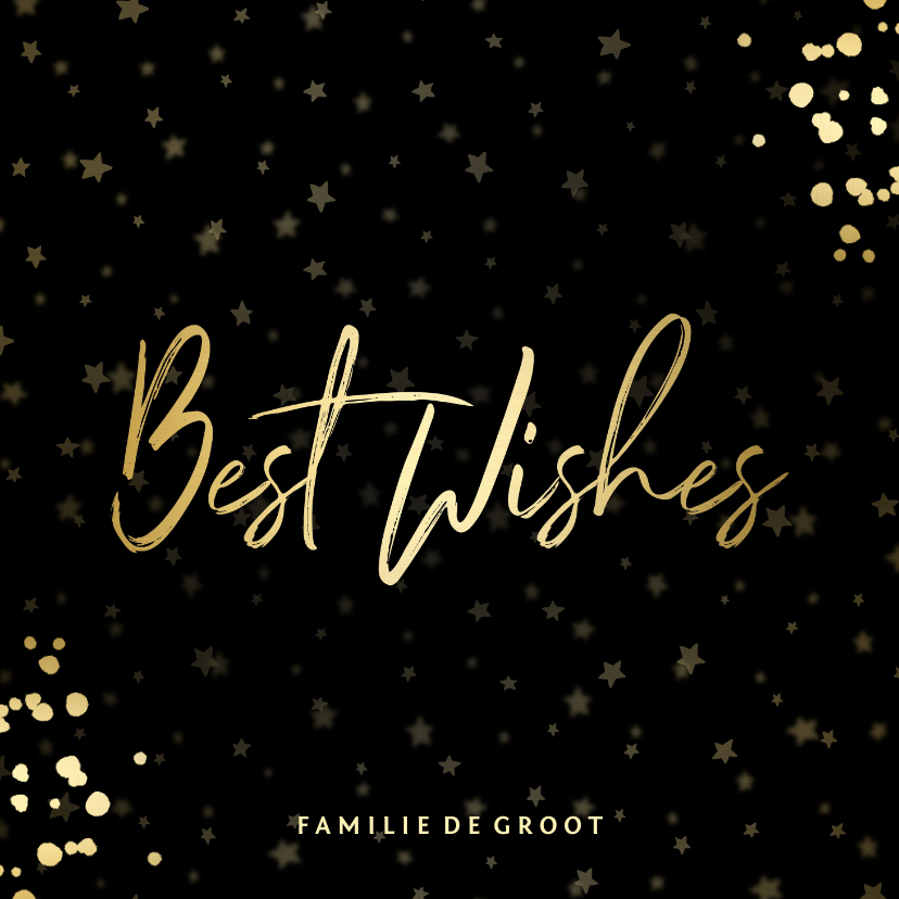 Nieuwjaarskaart Best Wishes sterren goud met confetti - Nieuwjaarskaarten Nieuwjaarskaarten - Nieuwjaarskaart Best Wishes sterren goud met confetti