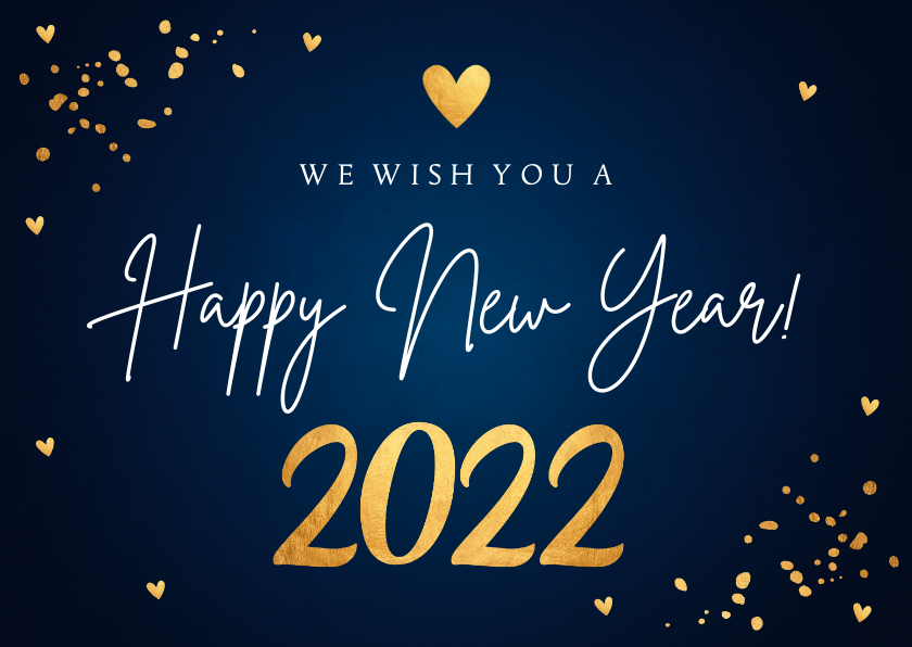 Nieuwjaarskaarten - Nieuwjaarskaart blauw & goudlook 2022 confetti