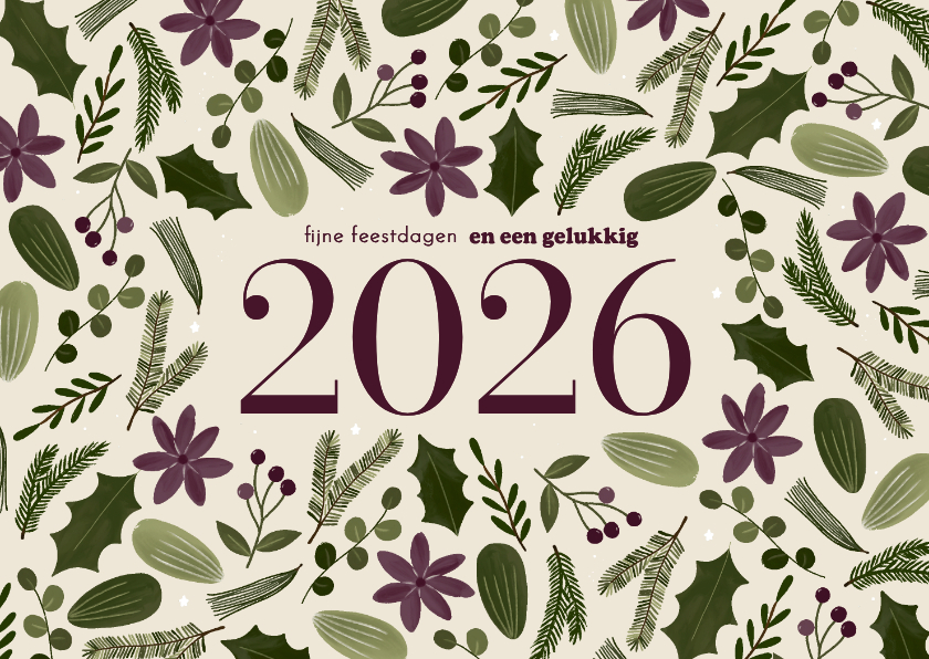 Nieuwjaarskaarten - Nieuwjaarskaart botanisch groot jaartal