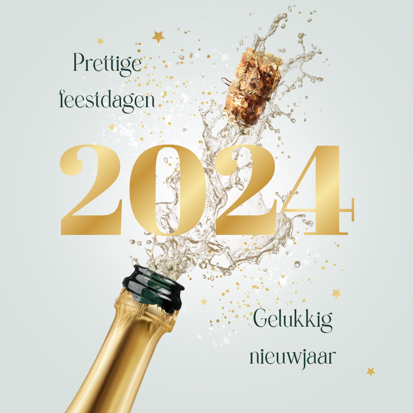 Nieuwjaarskaart champagne 2024 sterretjes goud Kaartje2go