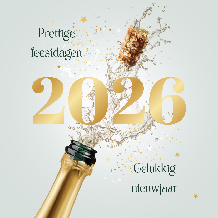 Nieuwjaarskaarten - Nieuwjaarskaart champagne 2026 sterretjes goud feestdagen