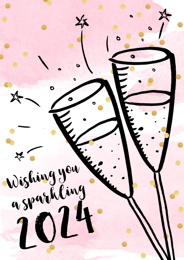 Nieuwjaarskaart champagne aquarel confetti - Nieuwjaarskaarten Nieuwjaarskaarten - Nieuwjaarskaart champagne aquarel confetti