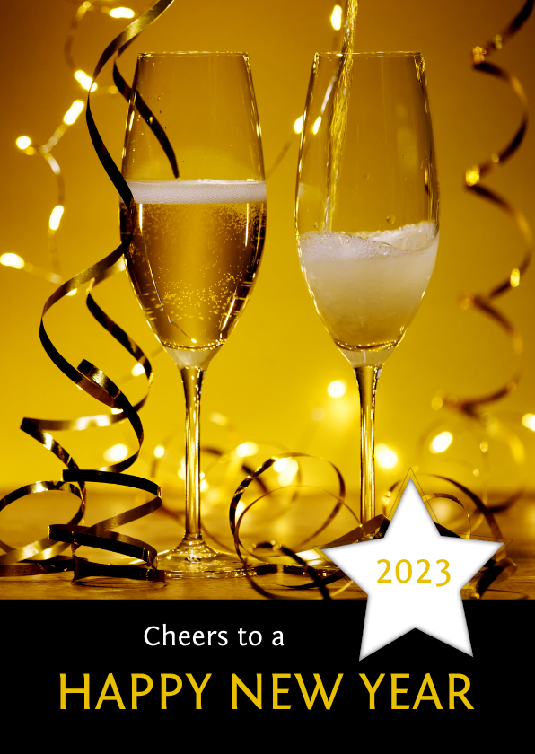Nieuwjaarskaarten - Nieuwjaarskaart champagne 'happy new year' 2023