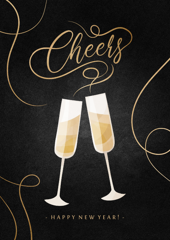 Nieuwjaarskaarten - Nieuwjaarskaart champagne met gouden linten