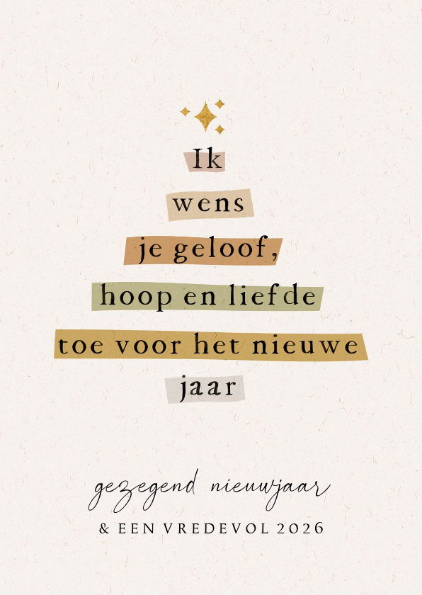 Nieuwjaarskaart christelijk quote kerstboom ster goudlook - Nieuwjaarskaarten Nieuwjaarskaarten - Nieuwjaarskaart christelijk quote kerstboom ster goudlook