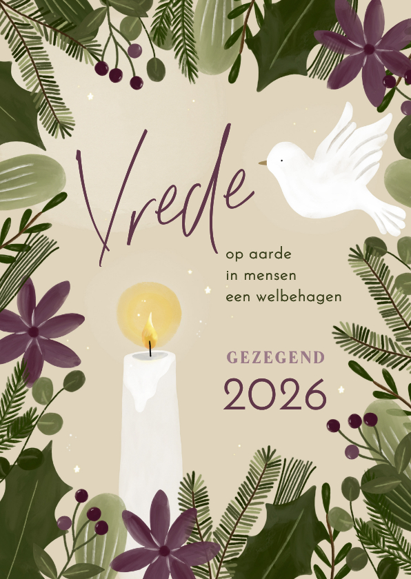 Nieuwjaarskaart christelijk vrede botanisch duif kaars - Nieuwjaarskaarten Nieuwjaarskaarten - Nieuwjaarskaart christelijk vrede botanisch duif kaars