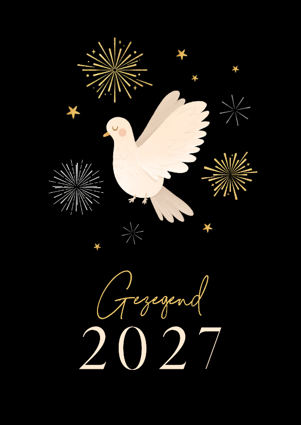Nieuwjaarskaart christelijk vuurwerk witte duif gezegend - Nieuwjaarskaarten Nieuwjaarskaarten - Nieuwjaarskaart christelijk vuurwerk witte duif gezegend
