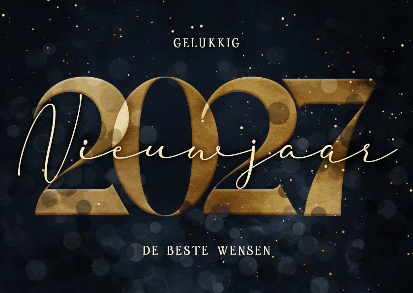 Nieuwjaarskaart donkerblauw met gouden 2027 - Nieuwjaarskaarten Nieuwjaarskaarten - Nieuwjaarskaart donkerblauw met gouden 2027